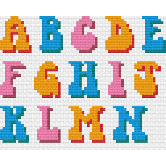 70's Hippie Style Cross Stitch Alphabet PDF Download