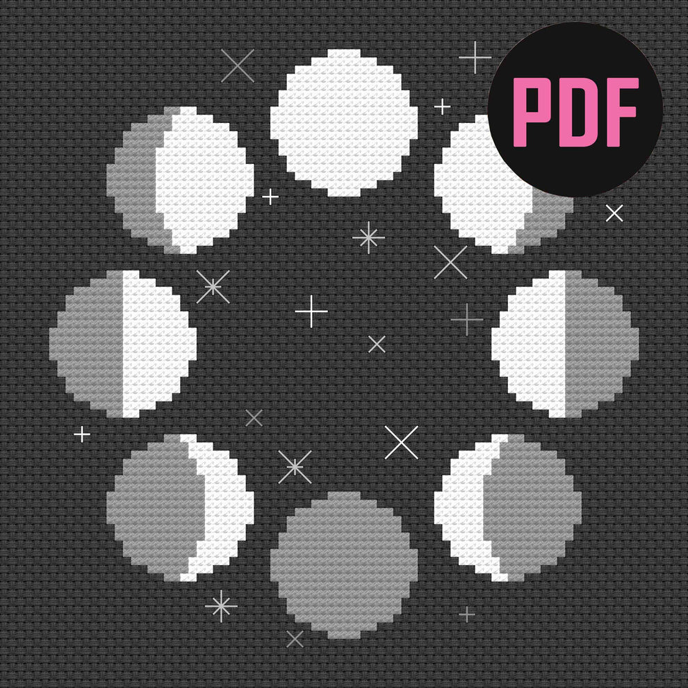 Moon.pdf Moon Phases Cross Stitch PDF Pattern Download | Pindependent Crafts