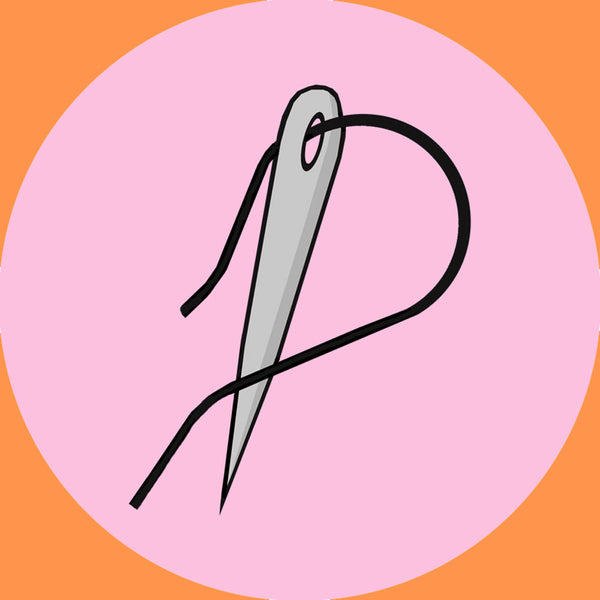 Logo for Pindependent Crafts of a needle with black thread creating a P on a pink background.